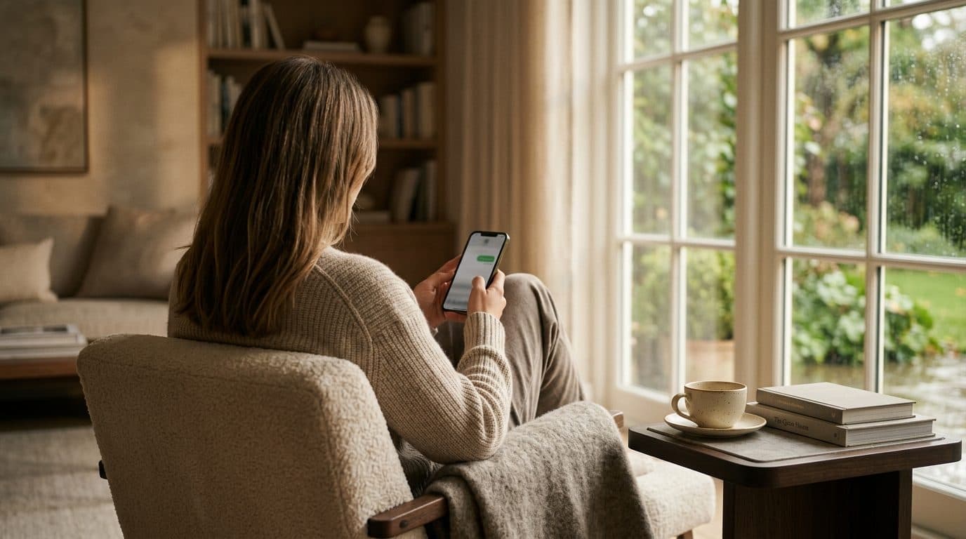 A member checking her trading account on a phone