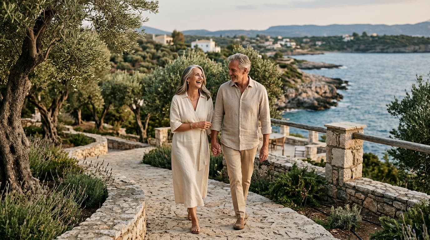 Mature couple walking in a garden