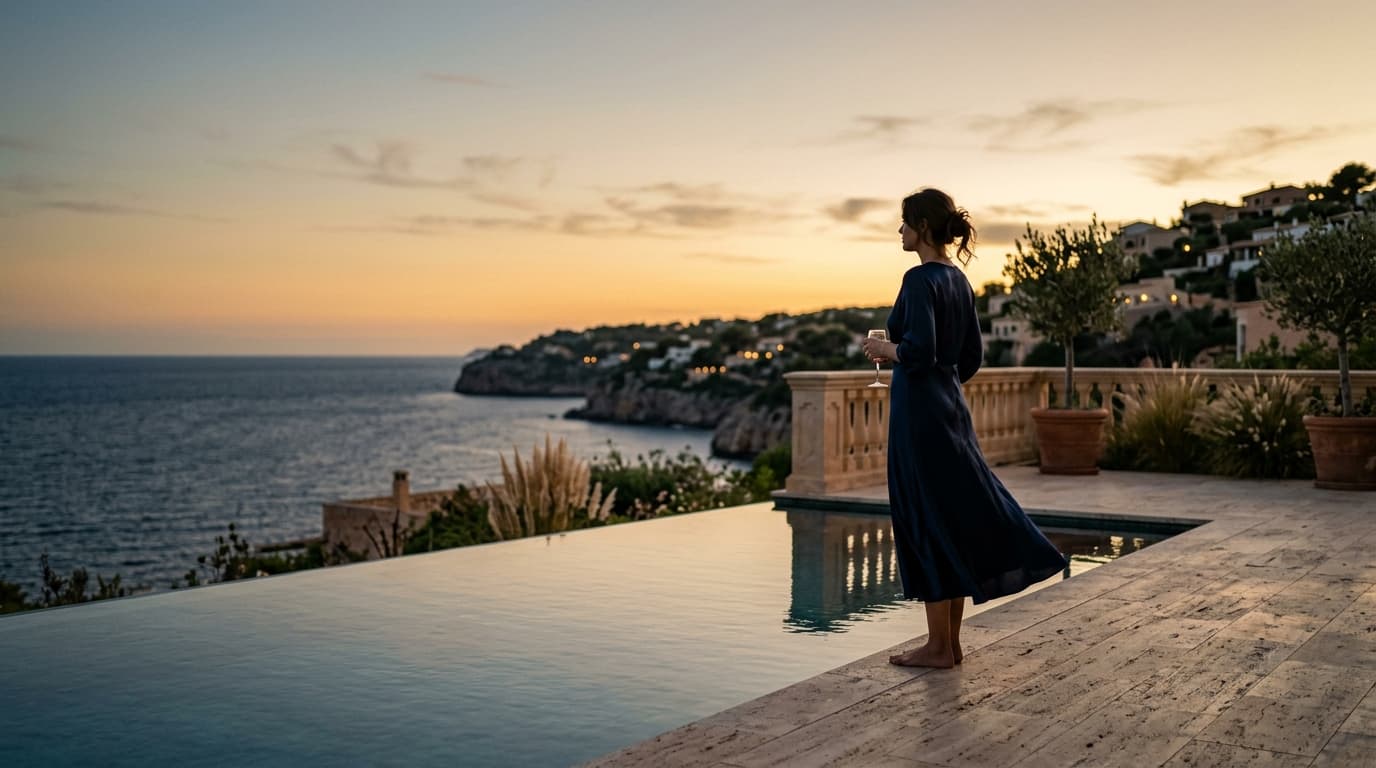 Person standing by an infinity pool