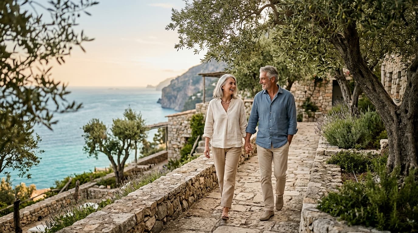 Mature couple walking by the sea